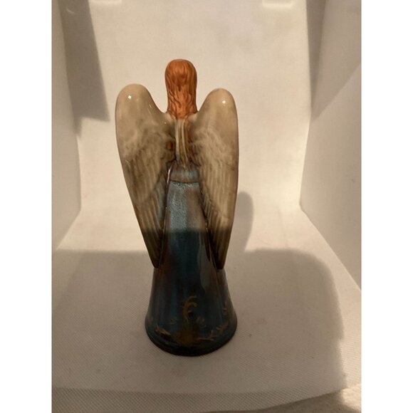Hand-Painted Ceramic Angel Figurine With Blue Dress & Golden Accents - Picture 7 of 8